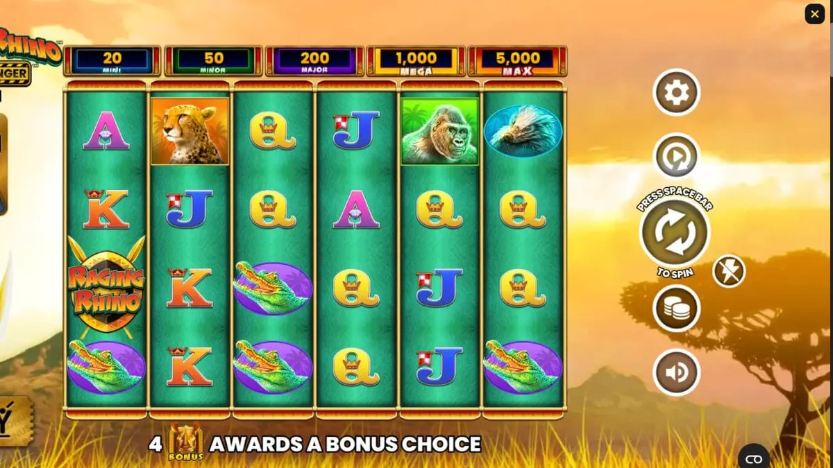 Interface do jogo Raging Rhino Double Danger em um dispositivo móvel