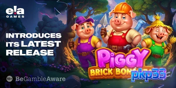 Interface visual e elementos temáticos do slot Piggy Brick Bonanza